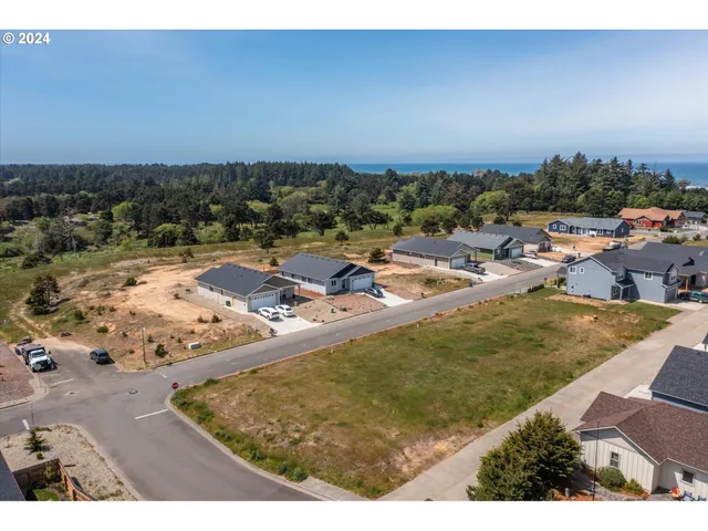 an aerial view of a house with a garden