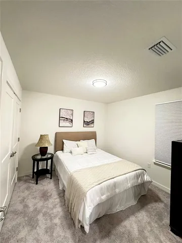 a bedroom with a bed and a couch