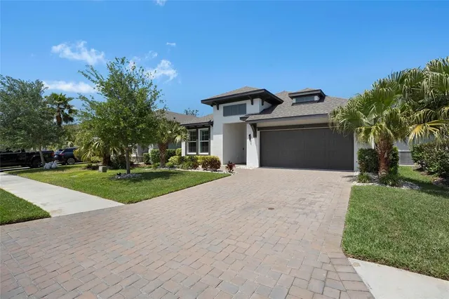 a hallway with painting and a potted plant
