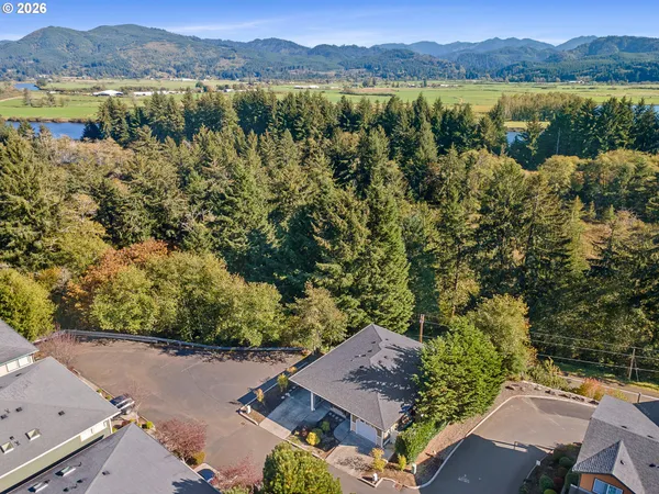 an aerial view of a house with a lake view