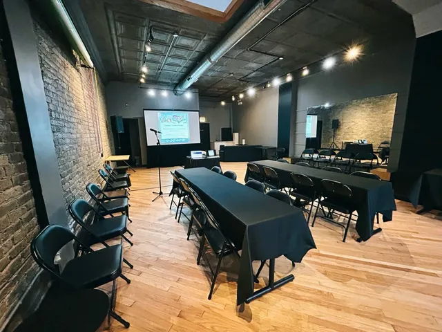 a building outdoor space with patio furniture