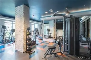 a view of a room with gym equipment