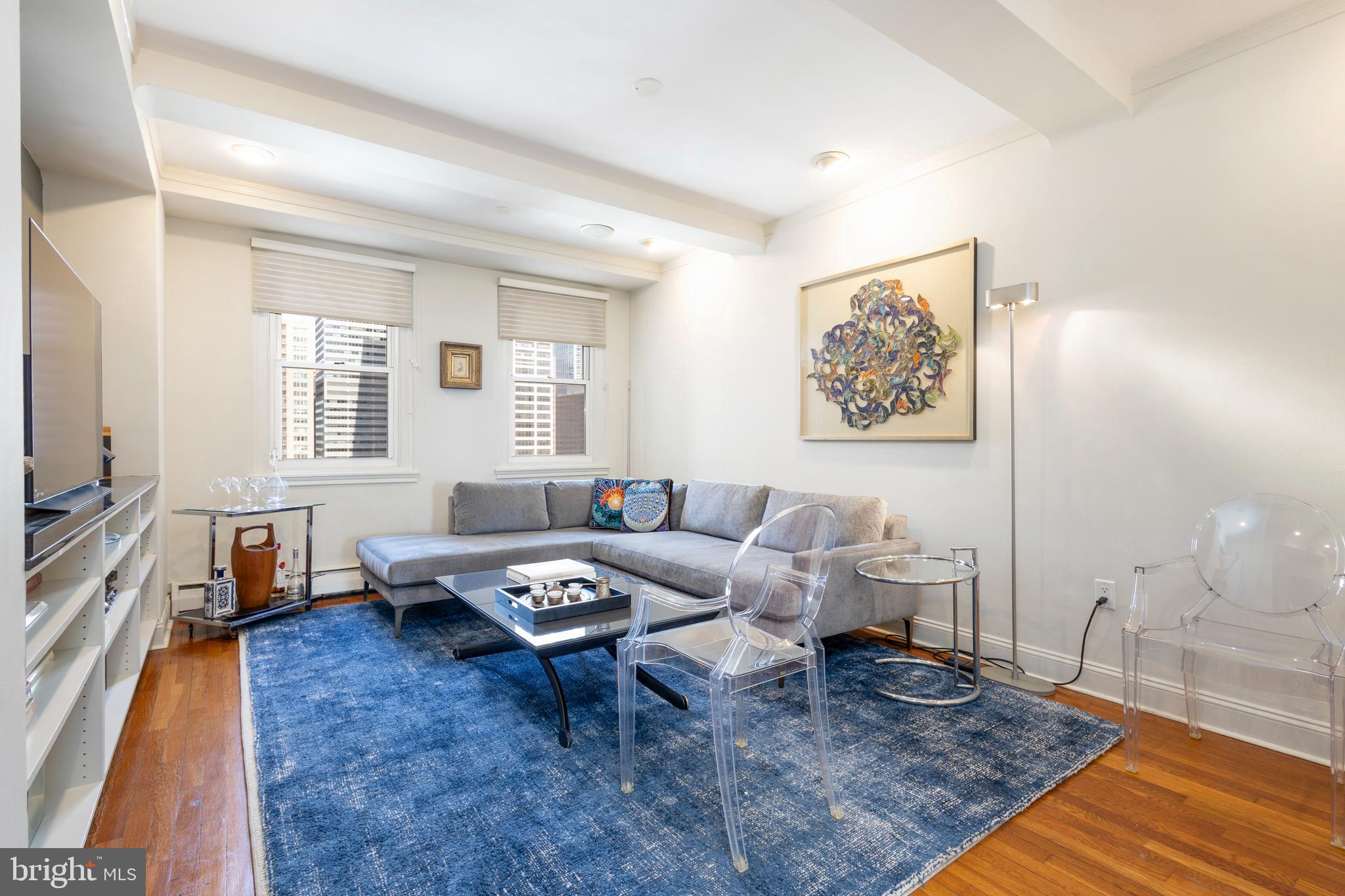 1901 Walnut Street, Unit 15B Philadelphia, PA 19103 - Photo 15 of 36 a living room with furniture and a rug