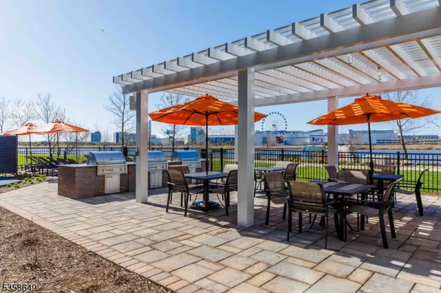 an outdoor space with furniture