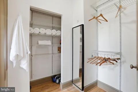 a view of walk in closet with empty racks