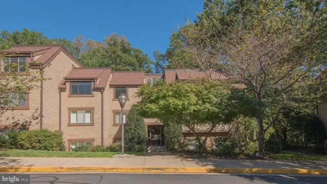 a view of a house with brick walls plants and large tree