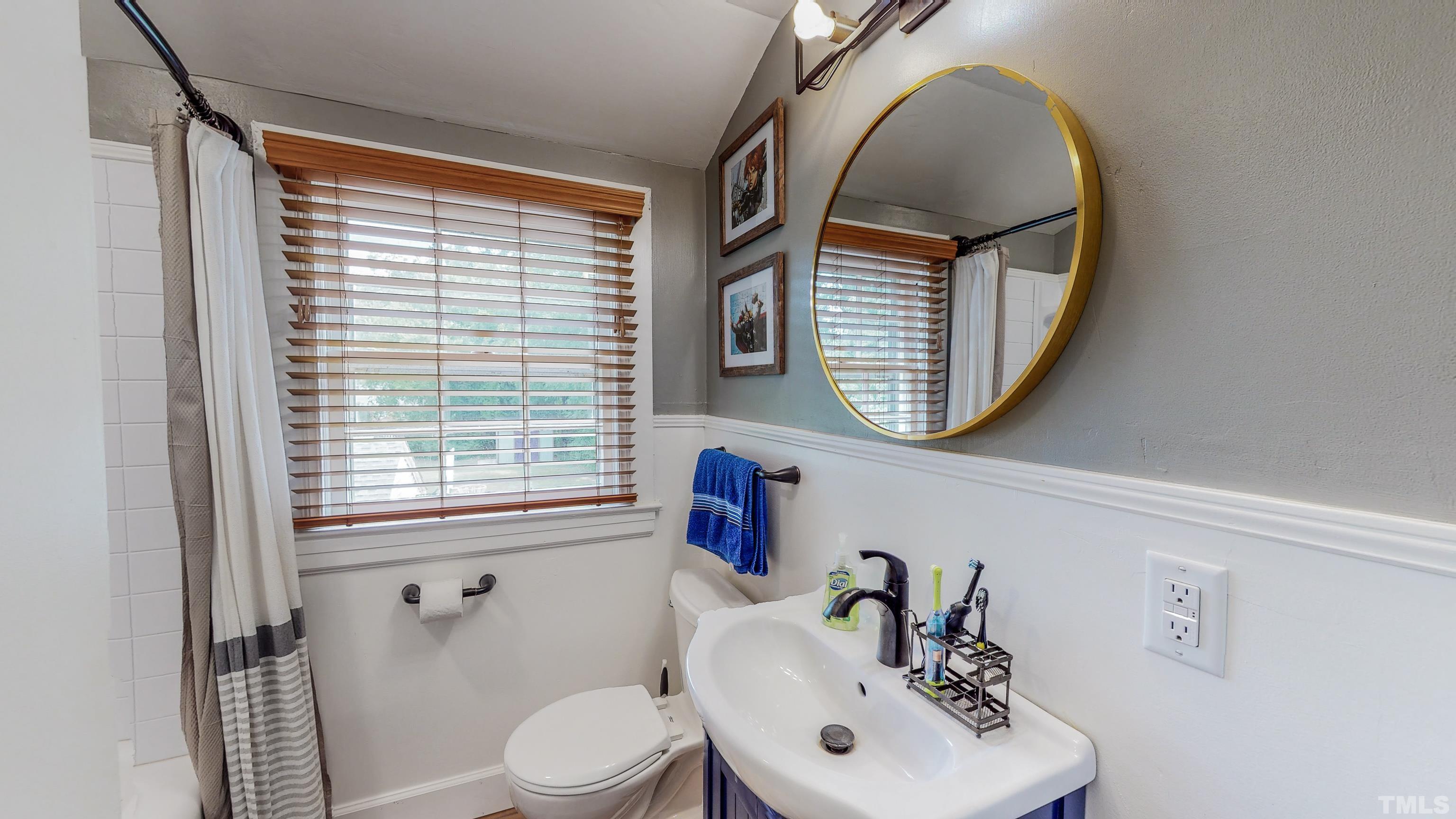 500 Gordon Street Roxboro, NC 27573 - Photo 42 of 70 a bathroom with a sink a mirror a toilet and a window