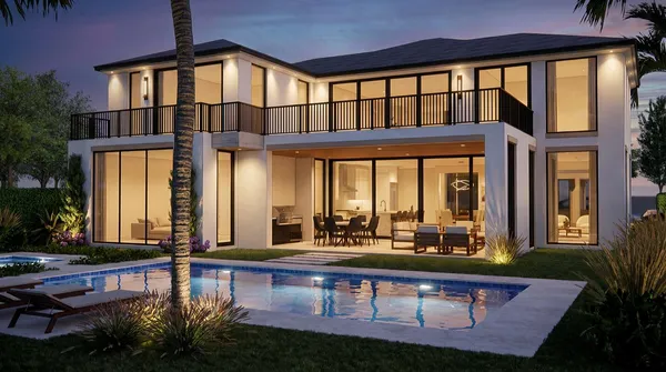 a swimming pool view with a outdoor seating