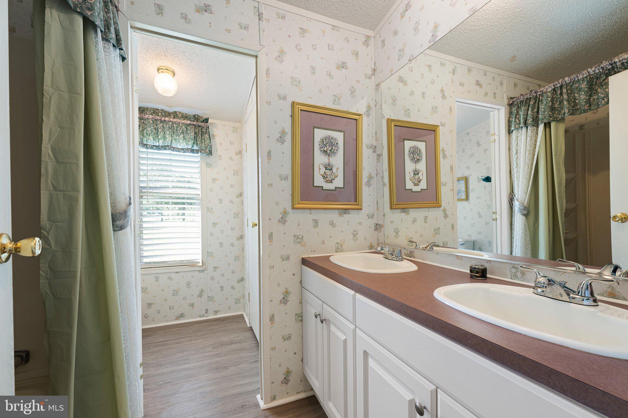 29044 Log Cabin Hill Road Lewes, DE 19958 - Photo 20 of 36 a bathroom with a double vanity sink a mirror and a shower