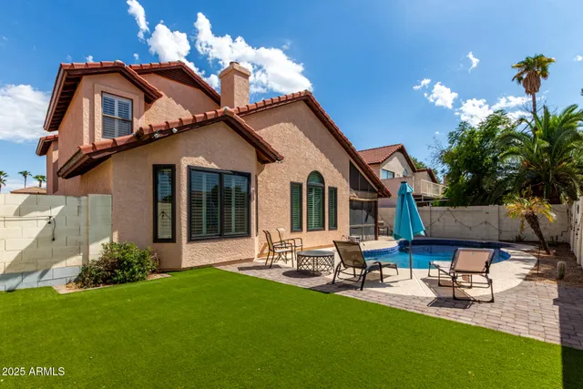 a front view of a house with patio