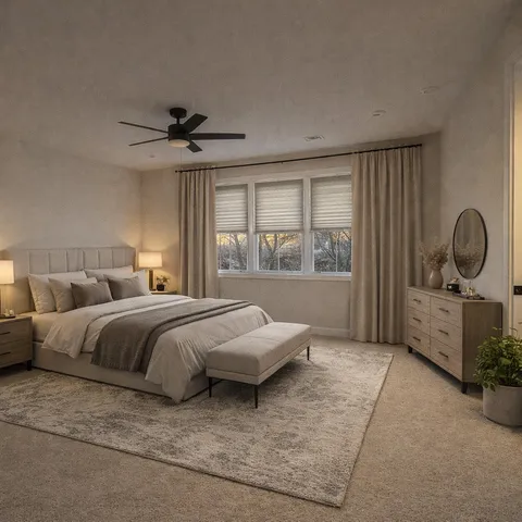 a bedroom with bed and window