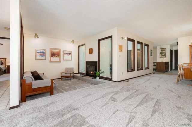 a view of a livingroom with furniture and cabinet