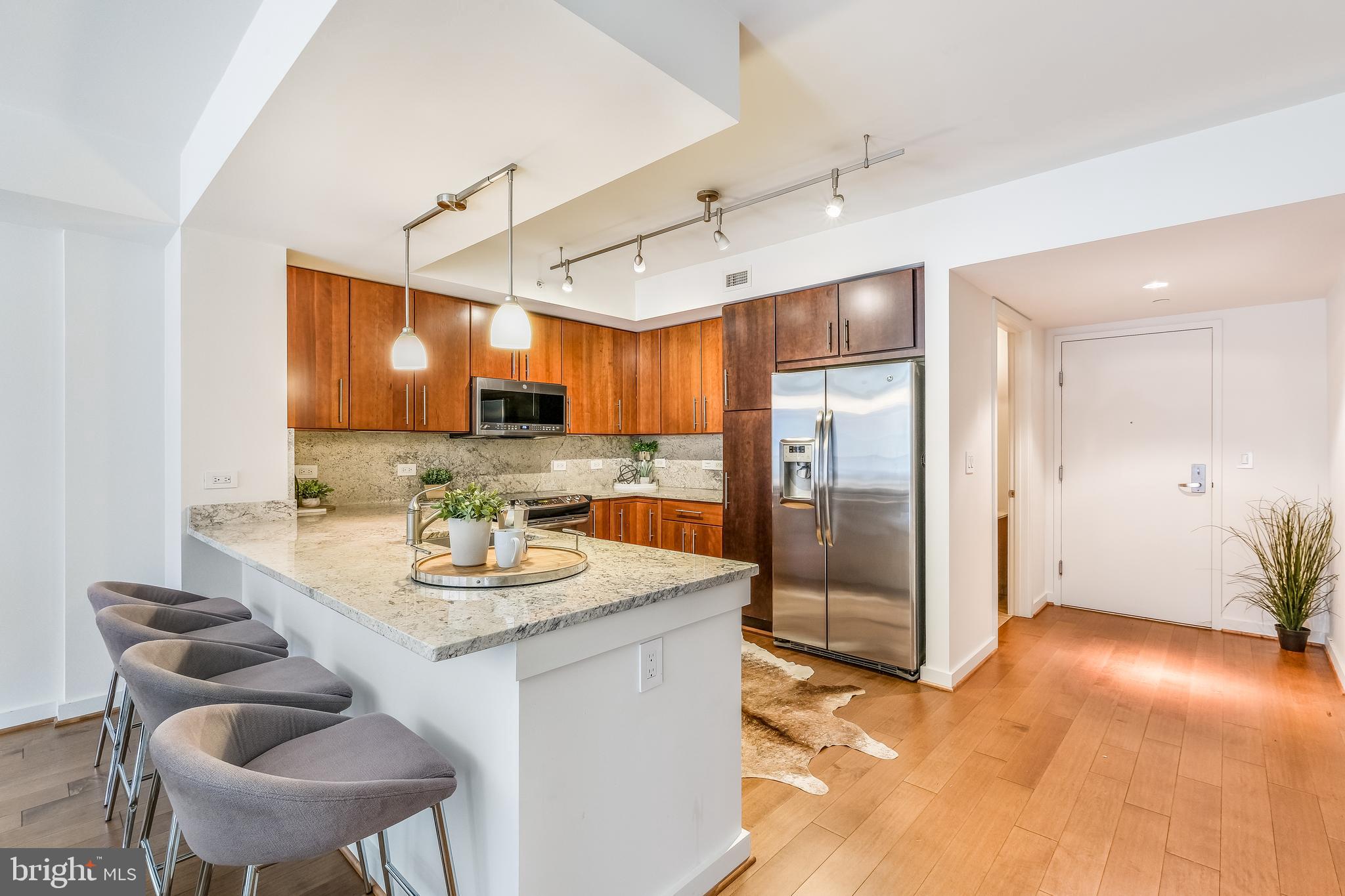 1025 First Street Southeast, Unit 201 Washington, DC 20003 - Photo 12 of 31 a kitchen with stainless steel appliances granite countertop a sink and a refrigerator