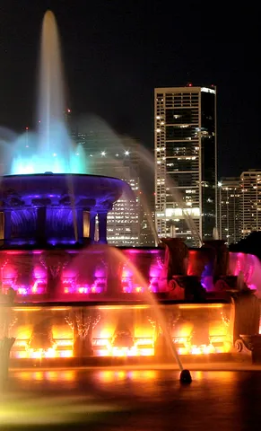 a view of water heater room with city view
