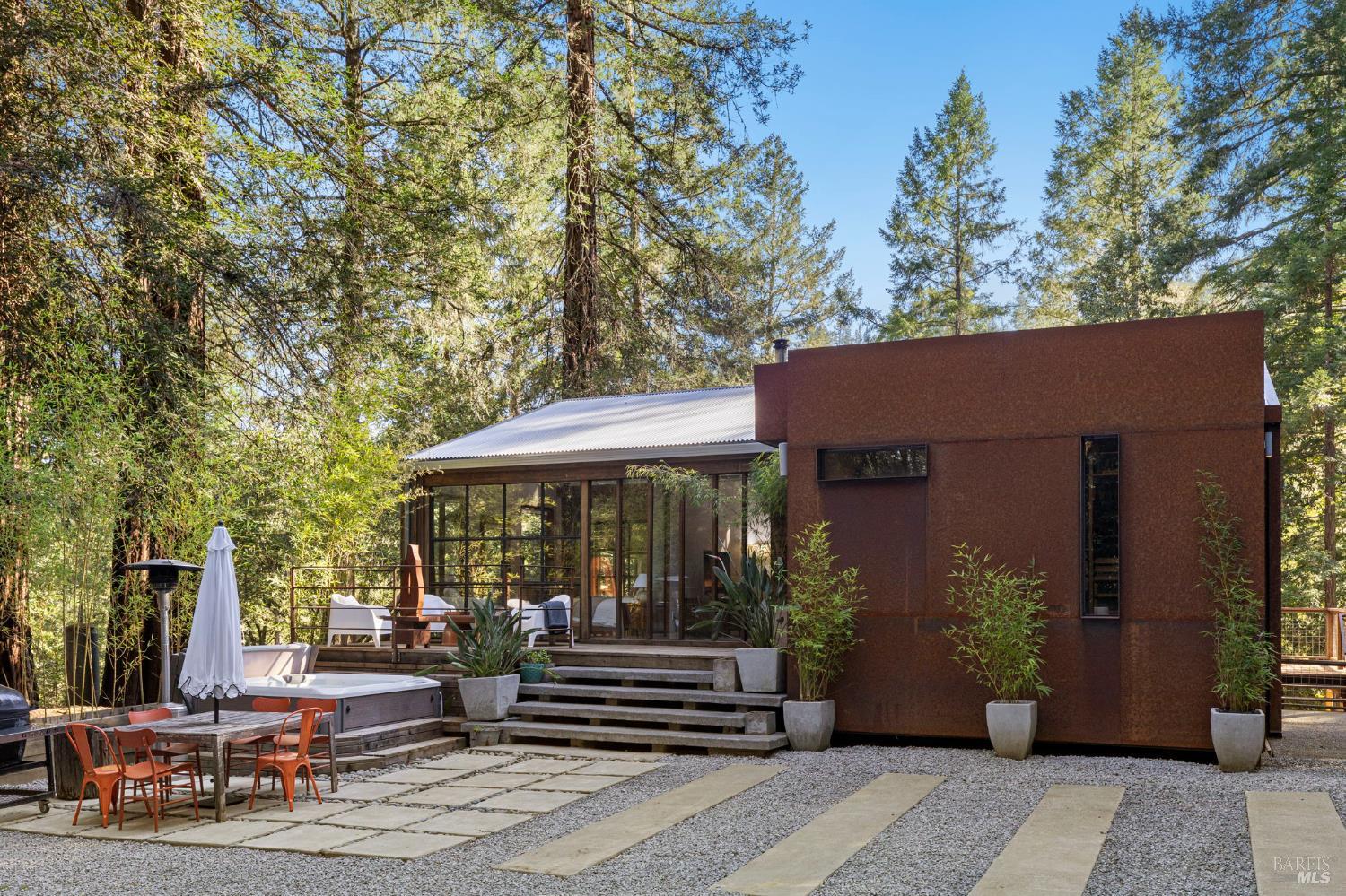 16798 Armstrong Woods Road Guerneville, CA 95446 - Photo 54 of 71 a front view of a house with garden