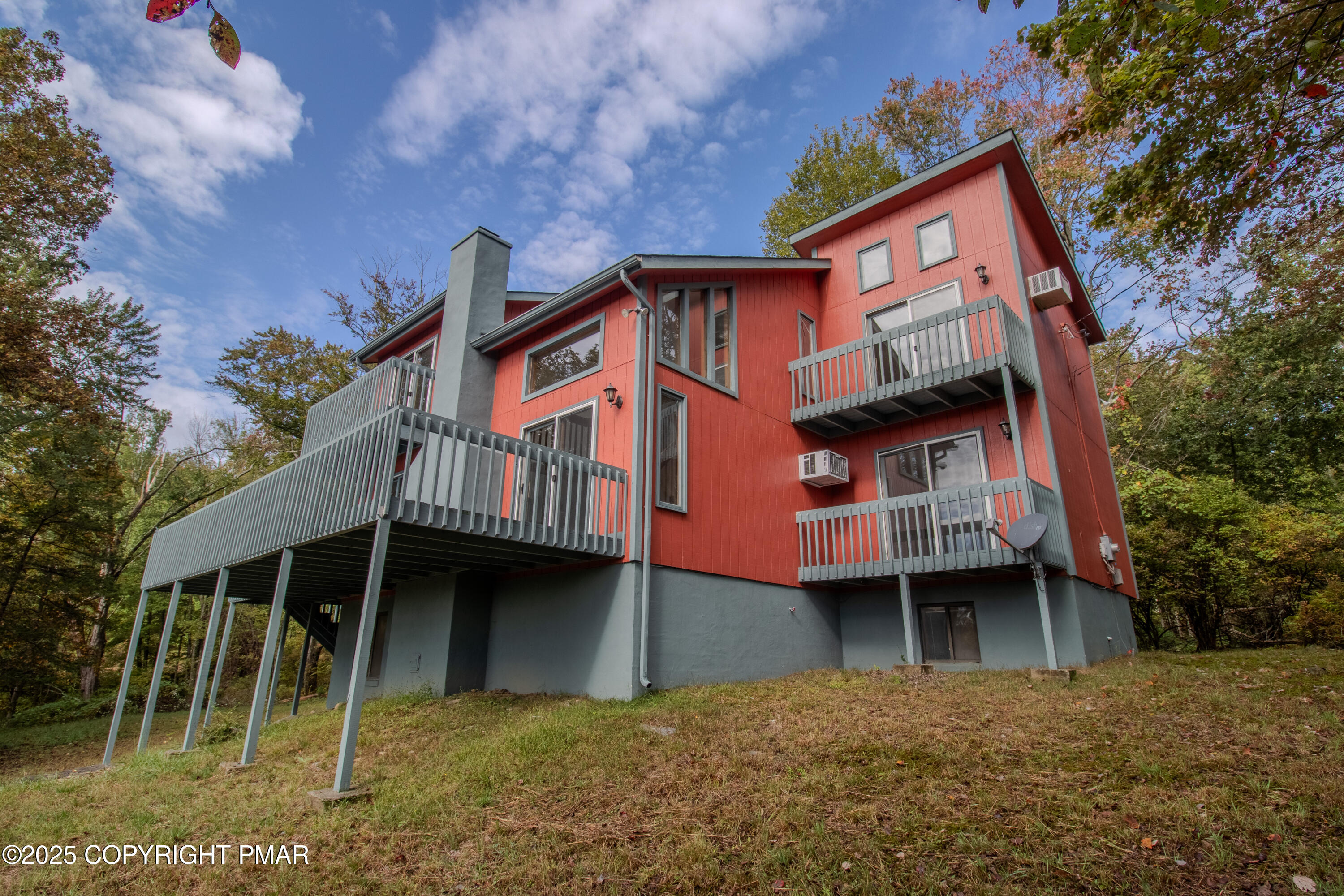 a front view of a house with balcony