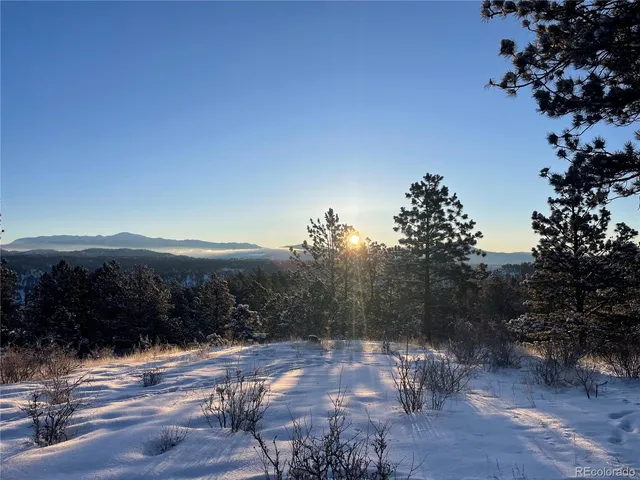 a view of a mountain range with trees in the background