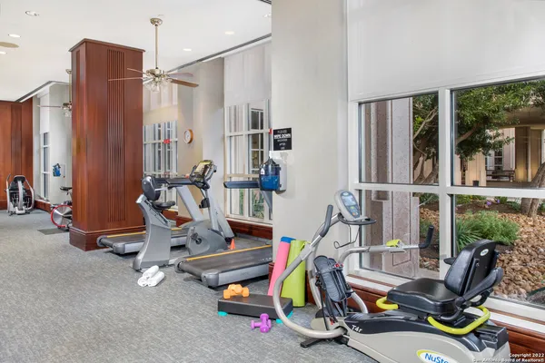 a view of a room with gym equipment