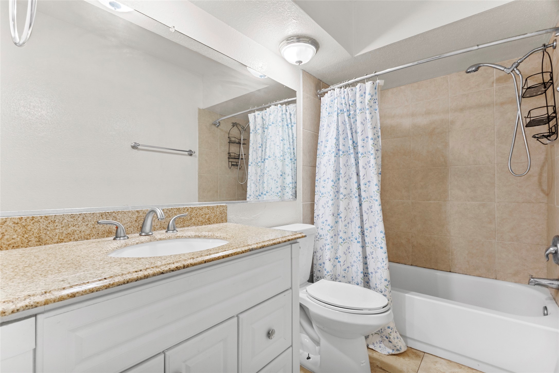 6630 Brownie Campbell Road Houston, TX 77086 - Photo 19 of 28 a bathroom with a granite countertop sink toilet and shower