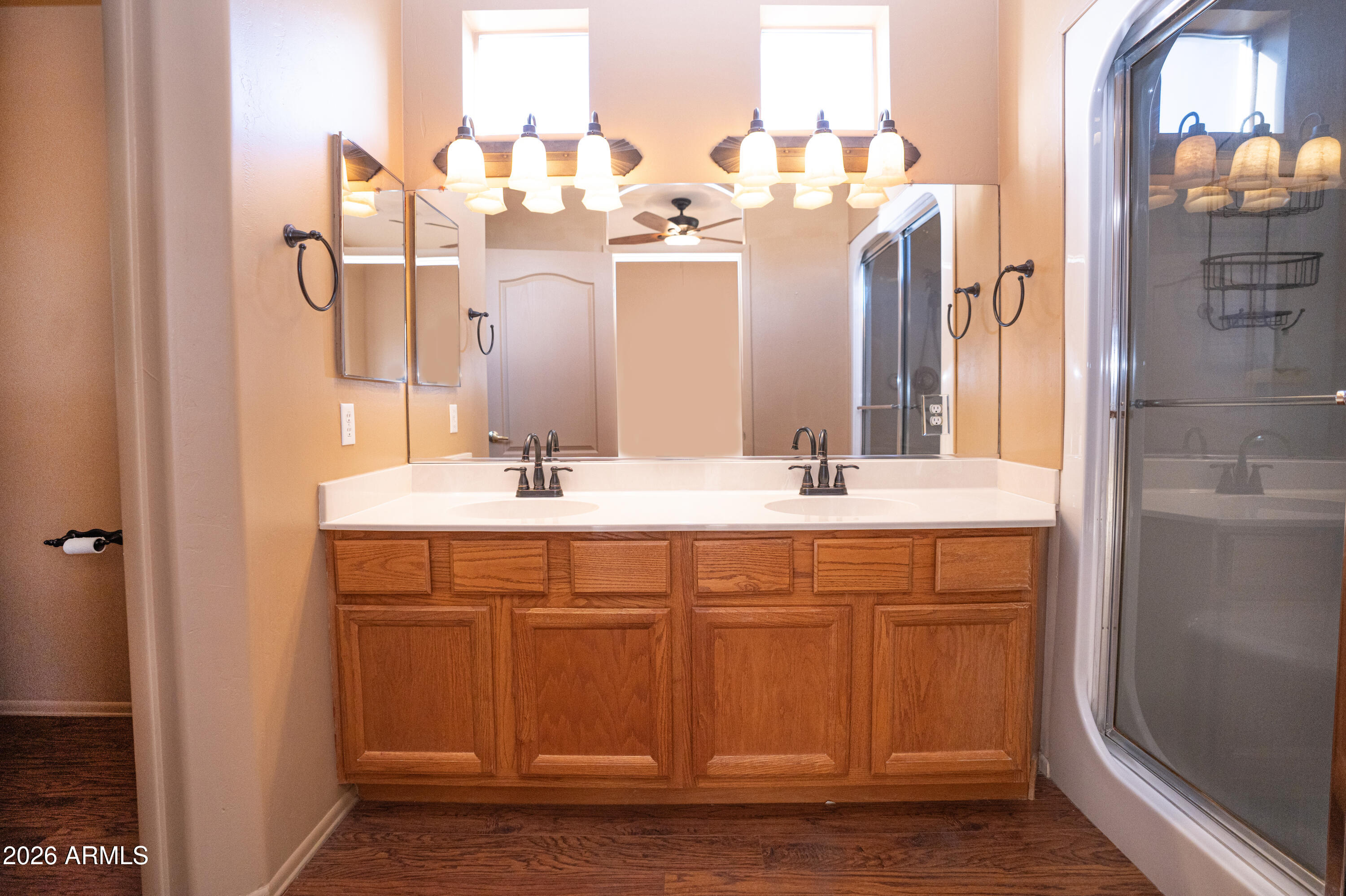 5320 Painted Desert Road Cornville, AZ 86325 - Photo 30 of 58 a bathroom with a double vanity sink and a mirror
