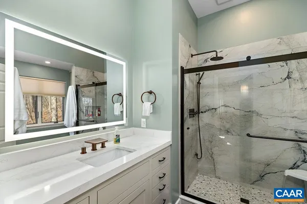 a bathroom with a bathtub