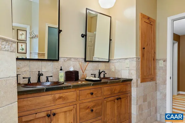 a view of a garage with a garage and storage