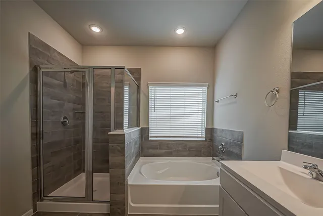 a bathroom with a sink vanity and a toilet