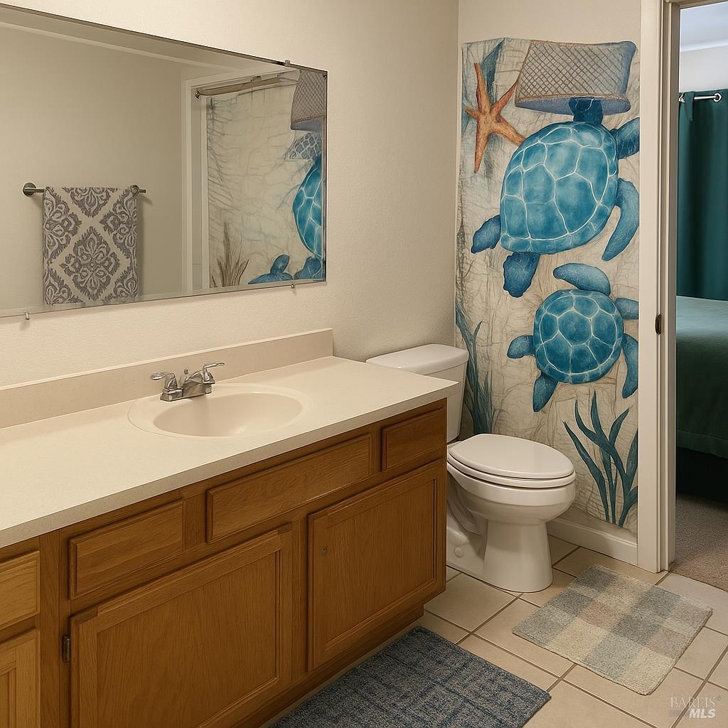 1005 Temple Avenue Santa Rosa, CA 95404 - Photo 17 of 20 a bathroom with a toilet sink and mirror