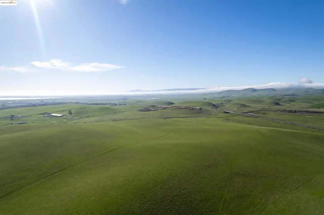 a view of a field with an ocean