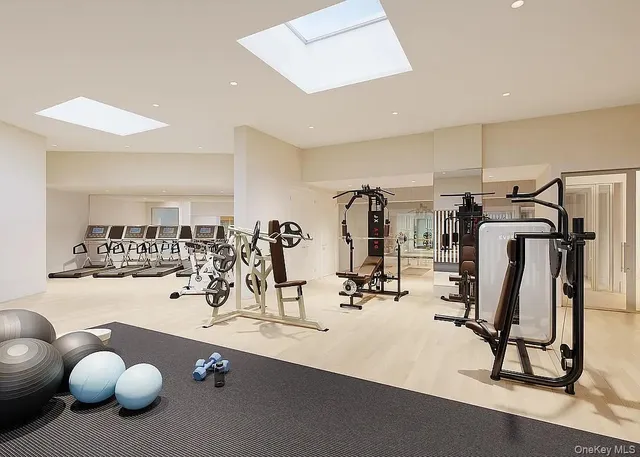 a view of a room with gym equipment
