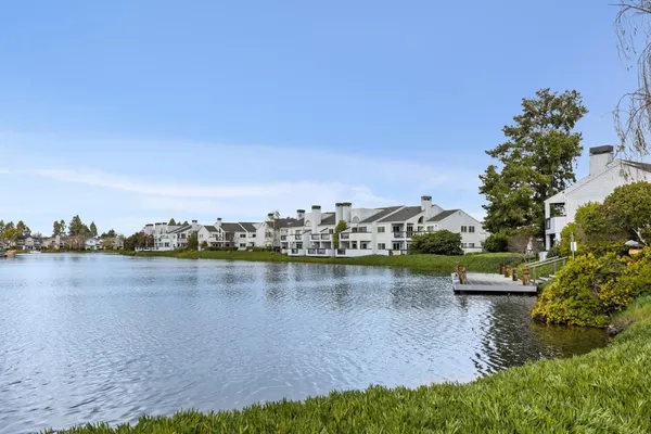 a view of a lake with houses