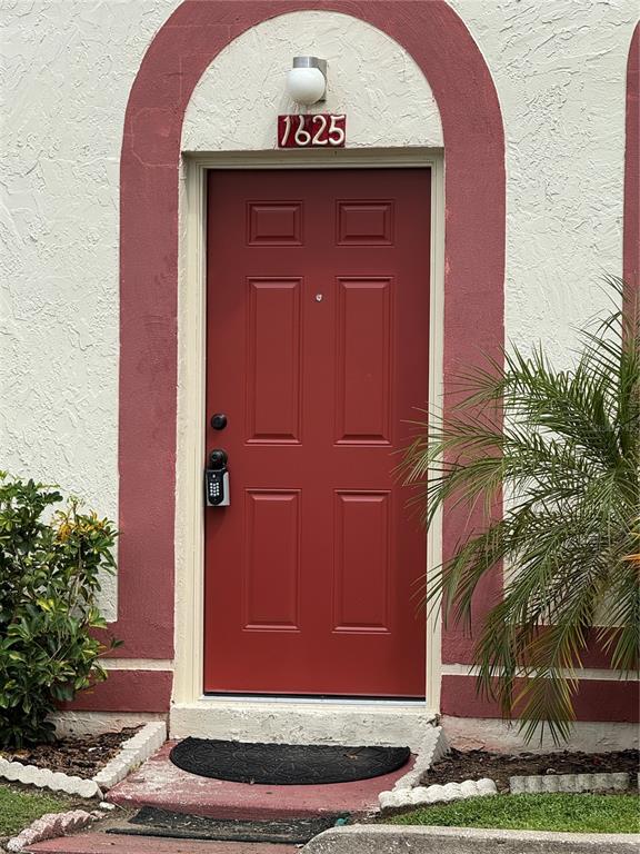 a view of a wooden door