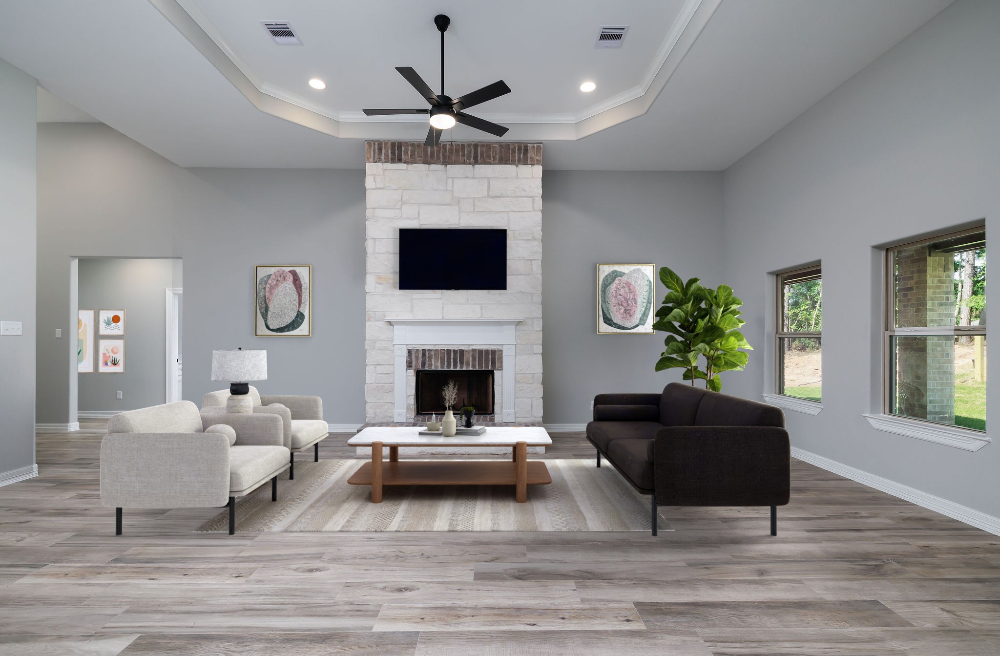 364 Dahlia Road Huntsville, TX 77320 - Photo 11 of 34 a living room with furniture a fireplace and a chandelier