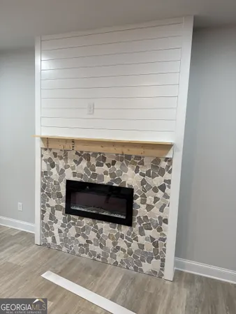 a room with a fireplace