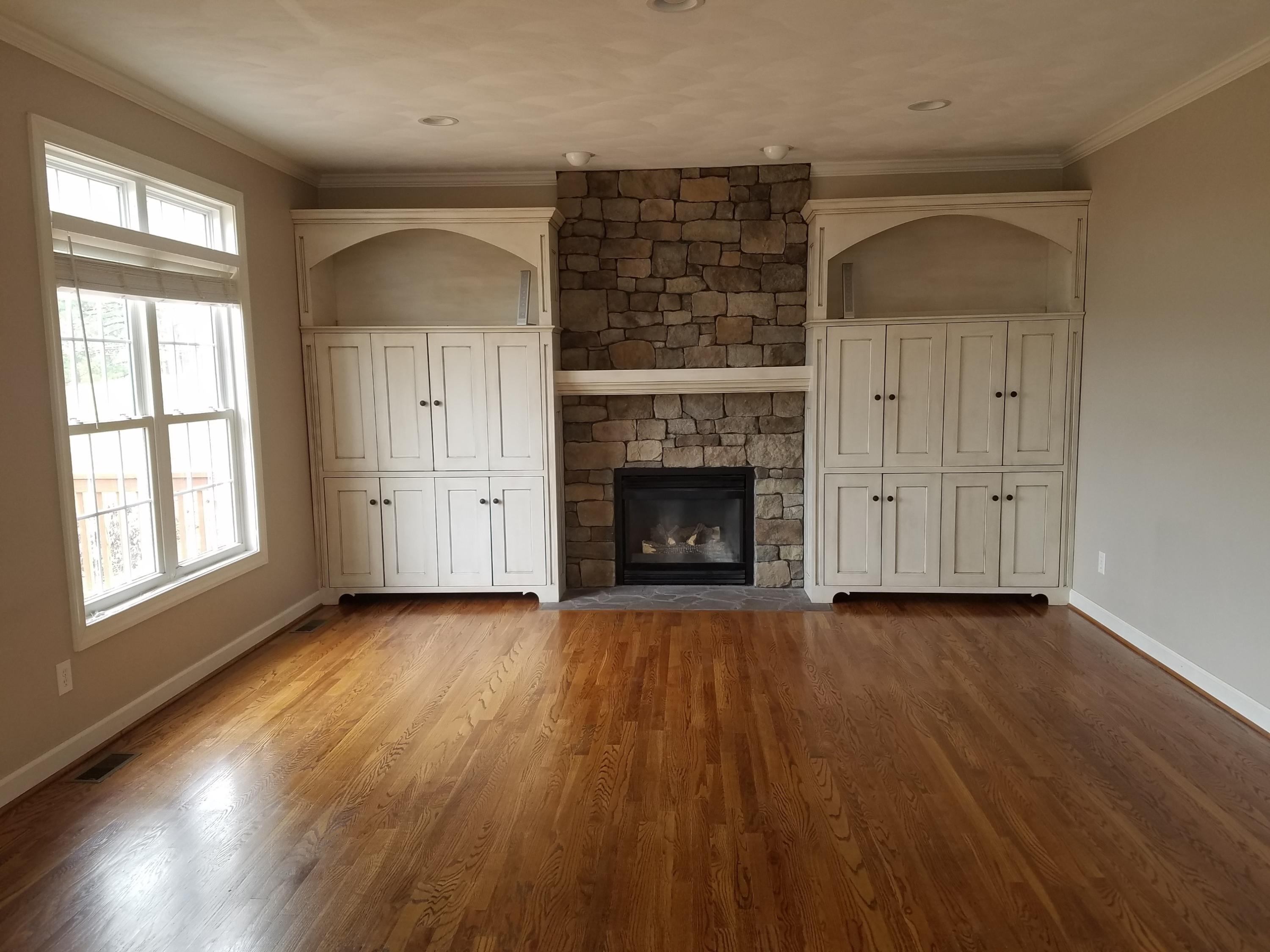 Stone Fireplace and Bookshelves
