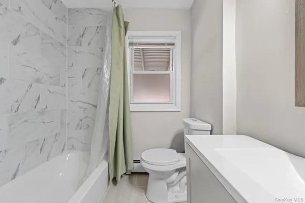 a bathroom with a toilet and a bathtub