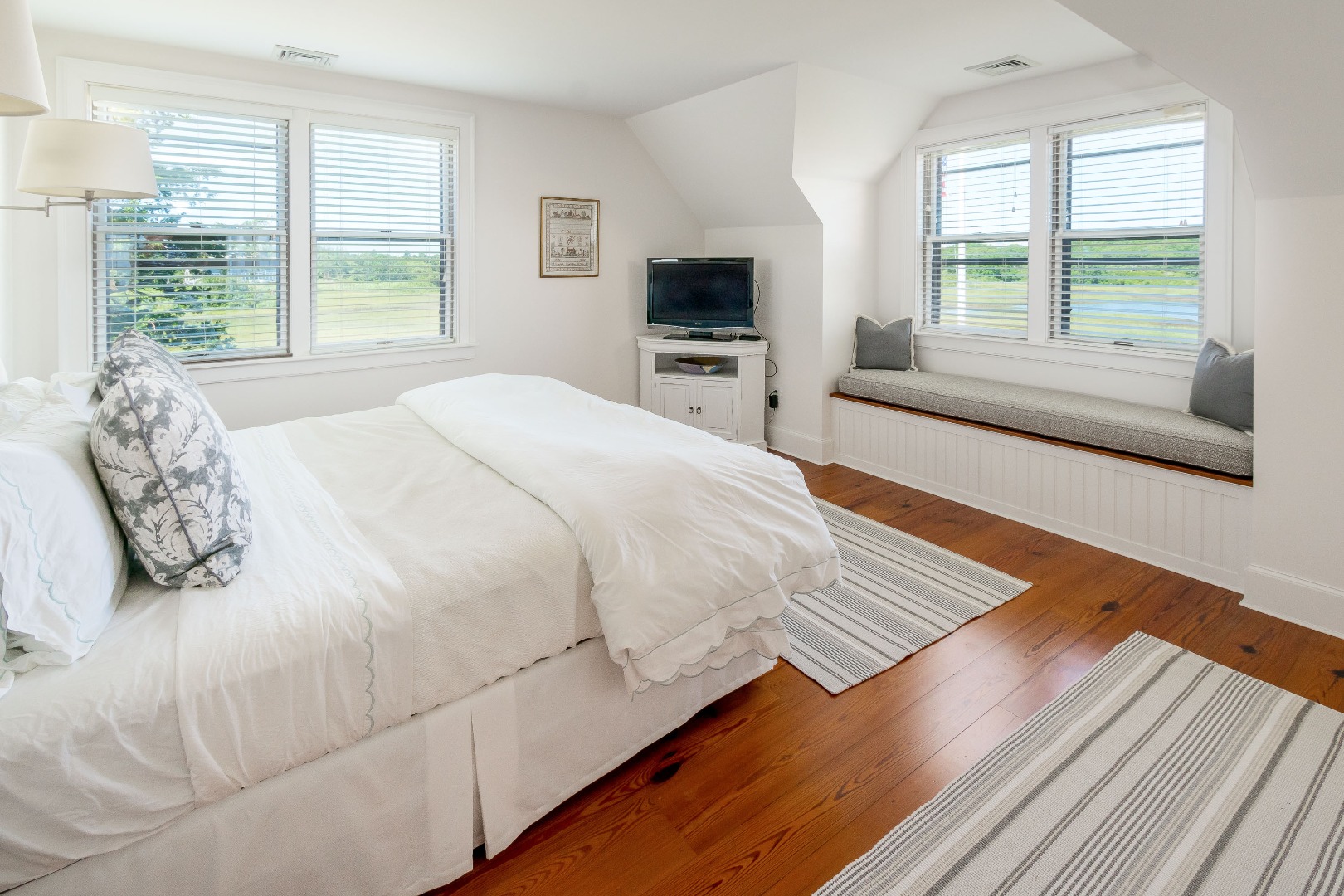 240 Polpis Road Nantucket, MA 02554 - Photo 22 of 45 a bedroom with a large bed and a flat tv screen on dresser