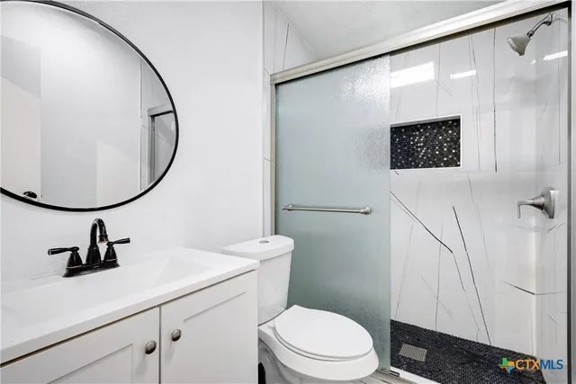 a bathroom with a toilet a sink and a mirror