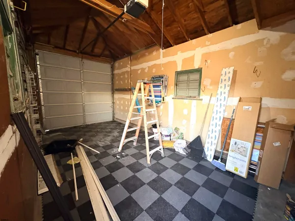 a blue and white checkered floor