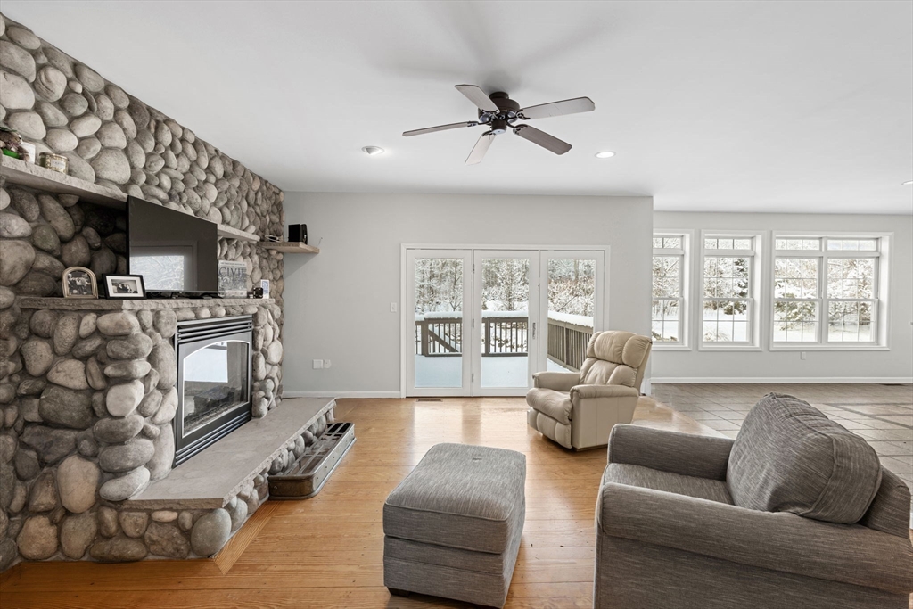 95 Wright Road Hollis, NH 03049 - Photo 12 of 42 a living room with fireplace furniture and a flat screen tv