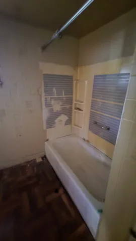 a bathroom with a bathtub