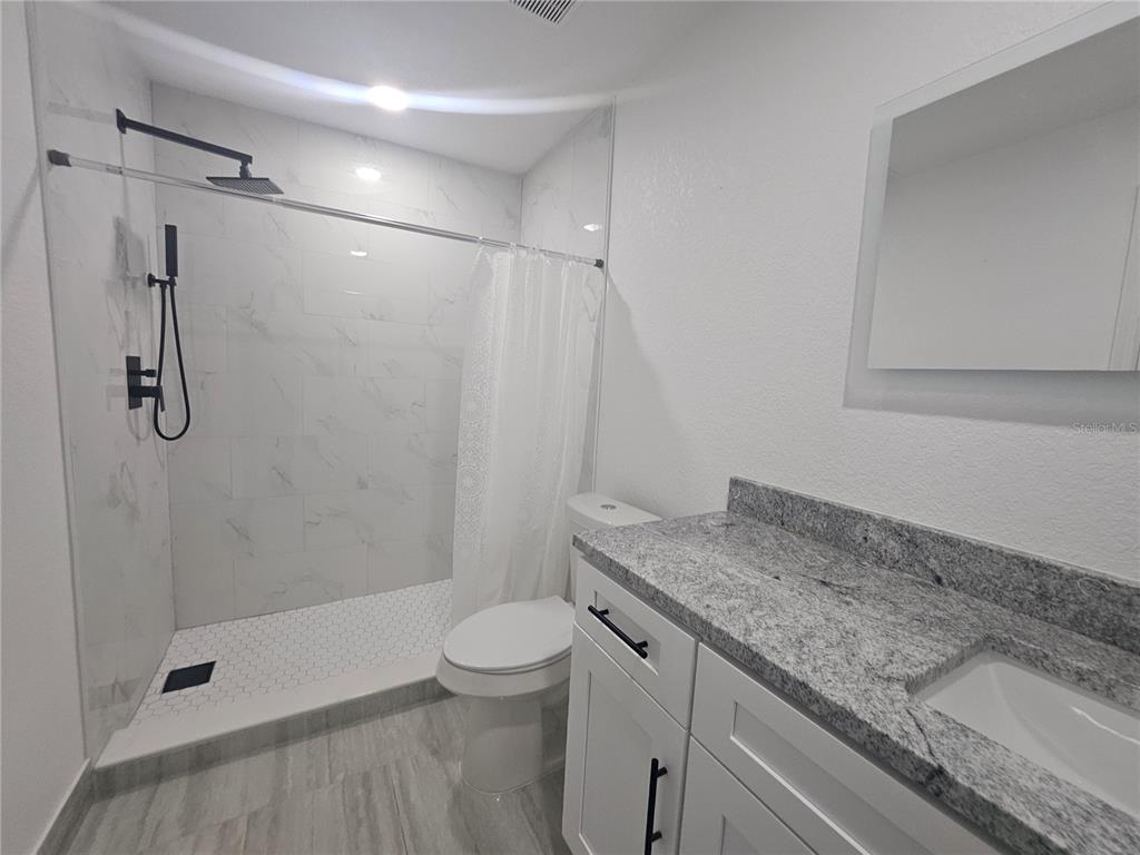 5802 Mohr Loop, Unit 5802 5804 5806 5808 Tampa, FL 33615 - Photo 21 of 40 a bathroom with a granite countertop sink a toilet and shower