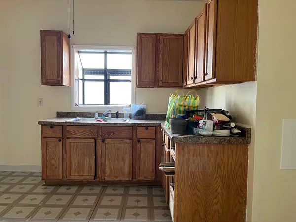 a view of a small space with a window