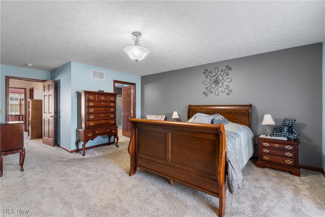 3393 Friendsville Road Wooster, OH 44691 - Photo 13 of 34 Carpeted bedroom with visible vents, a textured ceiling, and baseboards