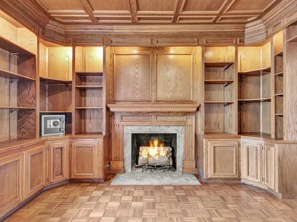 a living room with a fireplace