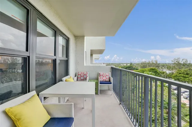 a view of a balcony dining room