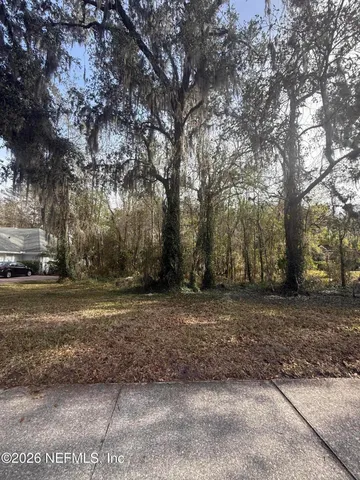 a view of a yard with trees