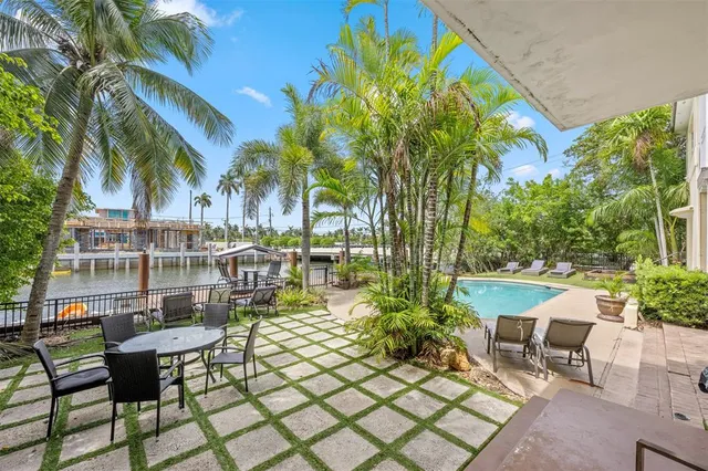 a view of a chairs and table in patio