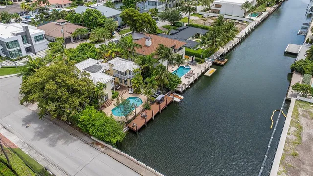 an aerial view of a house outdoor space and street view