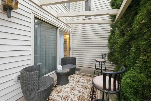 a view of a chairs in patio